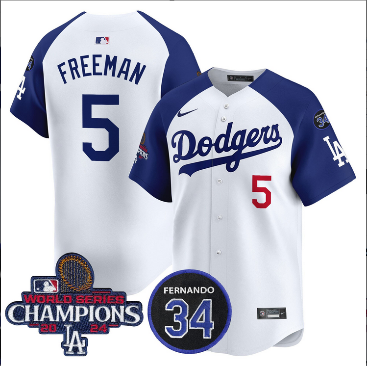 Men MLB Los Angeles Dodgers #5 Freeman white 2024 World Series Champions Patch Limited Jersey style 2->los angeles dodgers->MLB Jersey